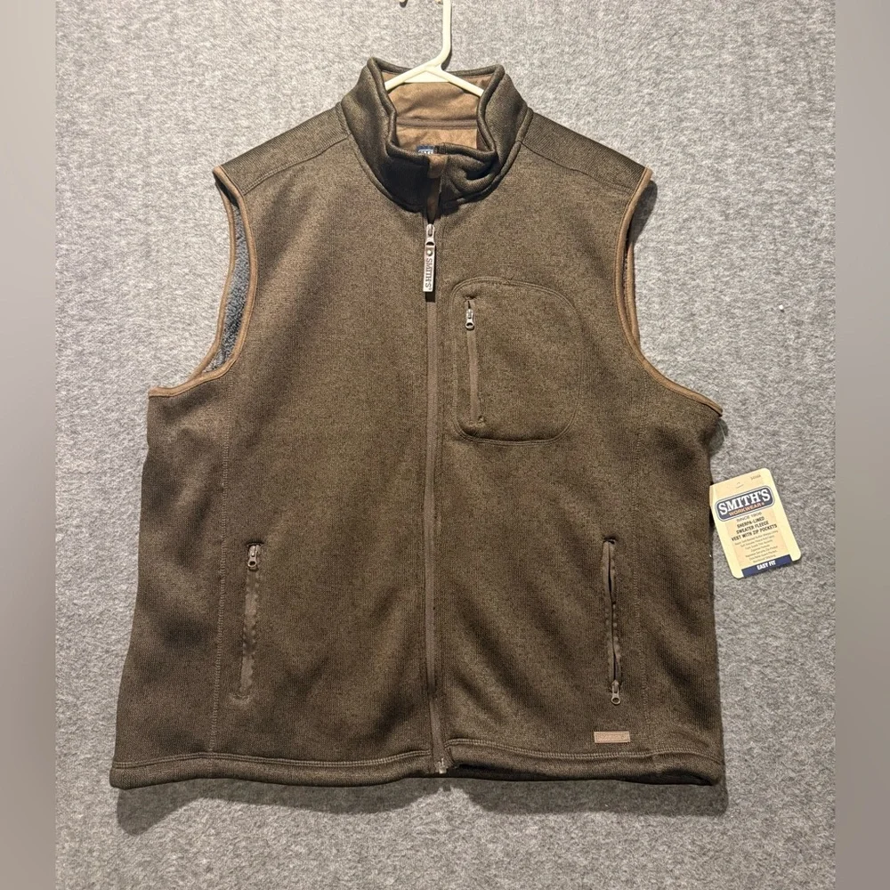 Smiths Workwear Vest Mens XL brown Sherpa lined Sweater Fleece zip pockets NWT